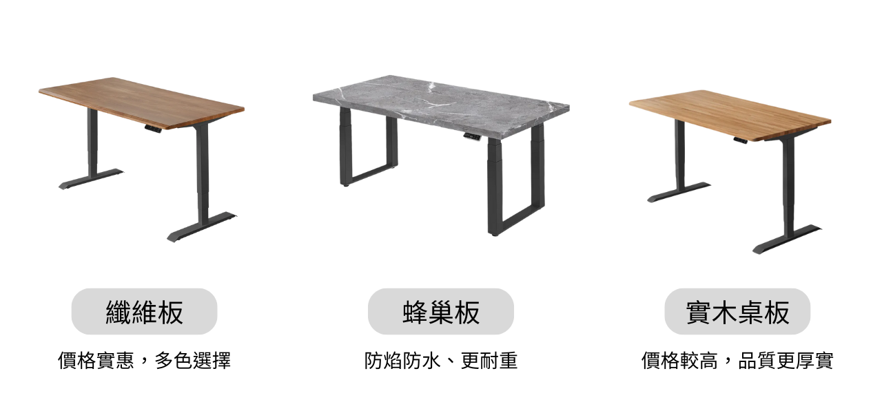 FUNTE升降桌桌板選擇,纖維板,實木,蜂巢板