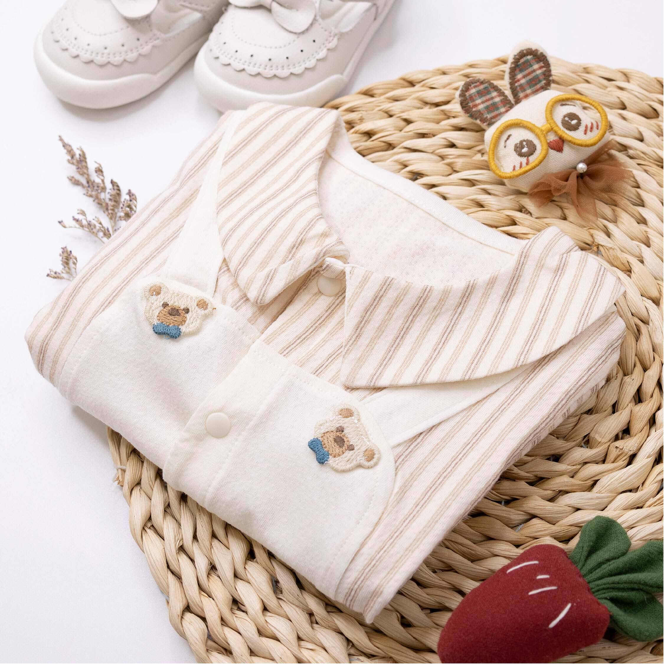 純淨系列【T0039】條紋小熊假兩件短袖連身衣