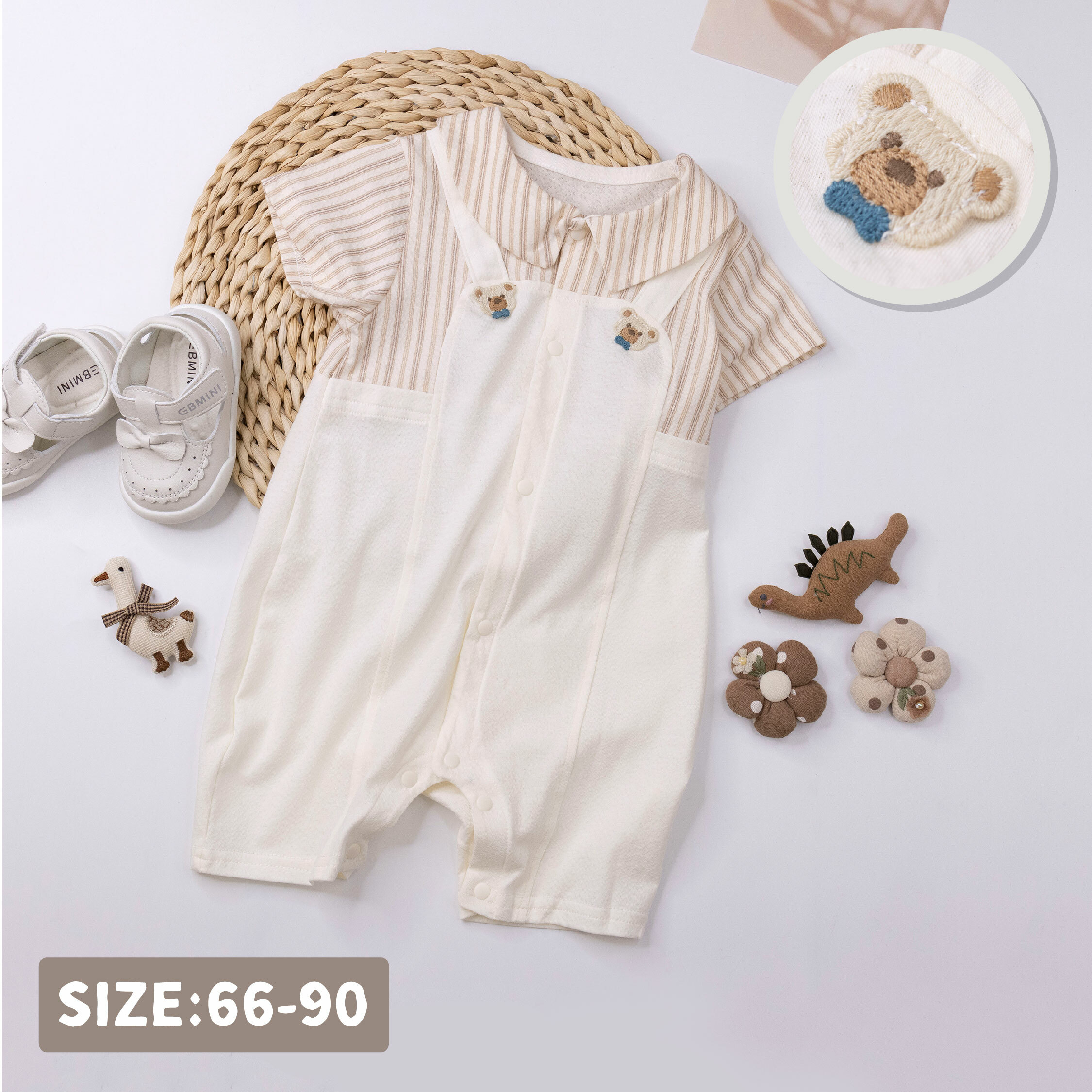 純淨系列【T0039】條紋小熊假兩件短袖連身衣