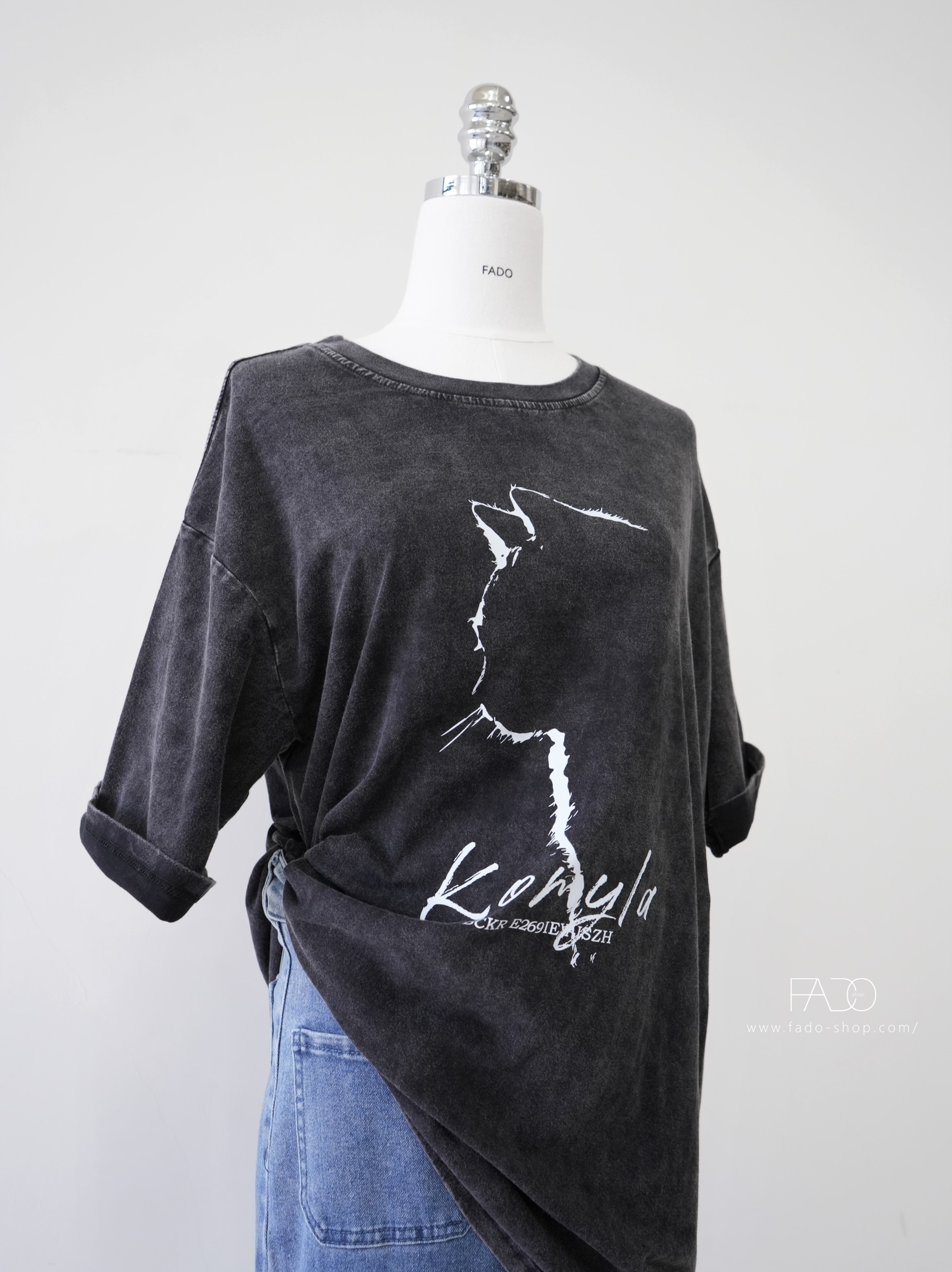 法朵Fado shop｜貓咪影水洗長版棉T 0213059