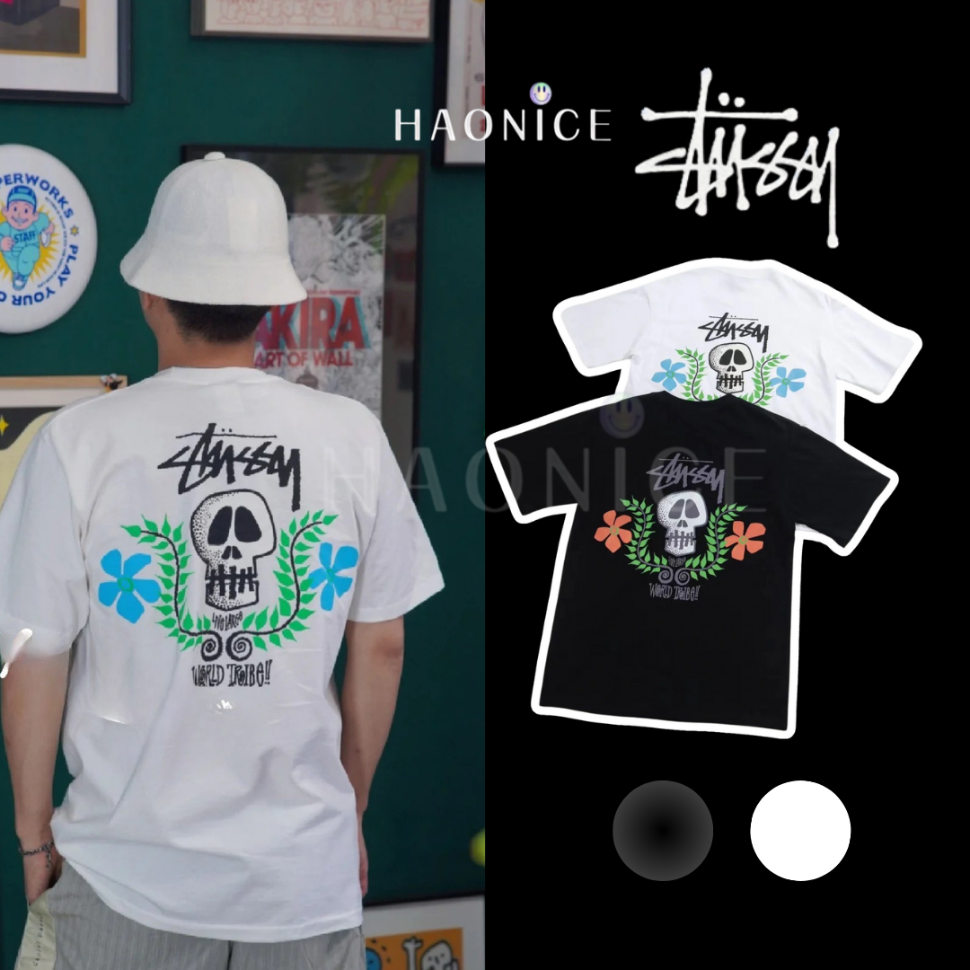 【HAO NICE 】美國🇺🇸街頭潮流 Stussy 24SS 春夏新款 墨西哥亡靈節 可愛骷髏花卉LOGO 細節🈵分 百搭短T