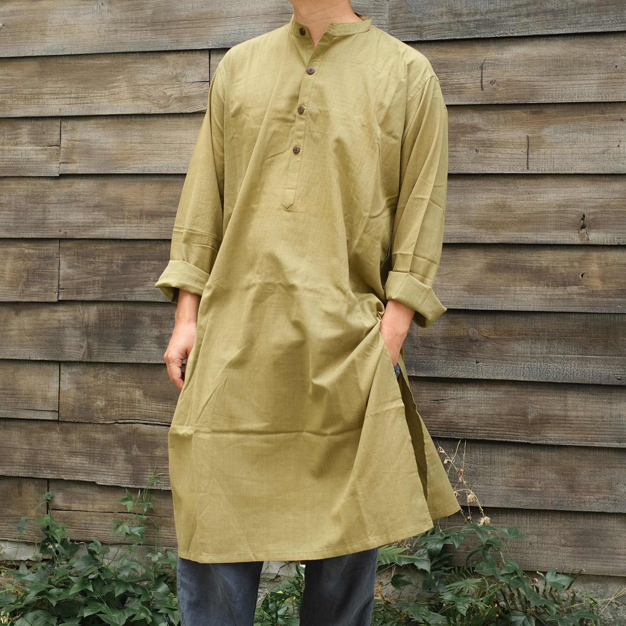 蓋染｜Kurti 長上衣 - 橄欖綠｜巴基斯坦