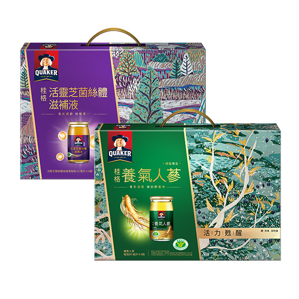 [人氣送禮超值組] 桂格養氣人蔘禮盒60mlX8瓶+活靈芝禮盒60mlX8瓶