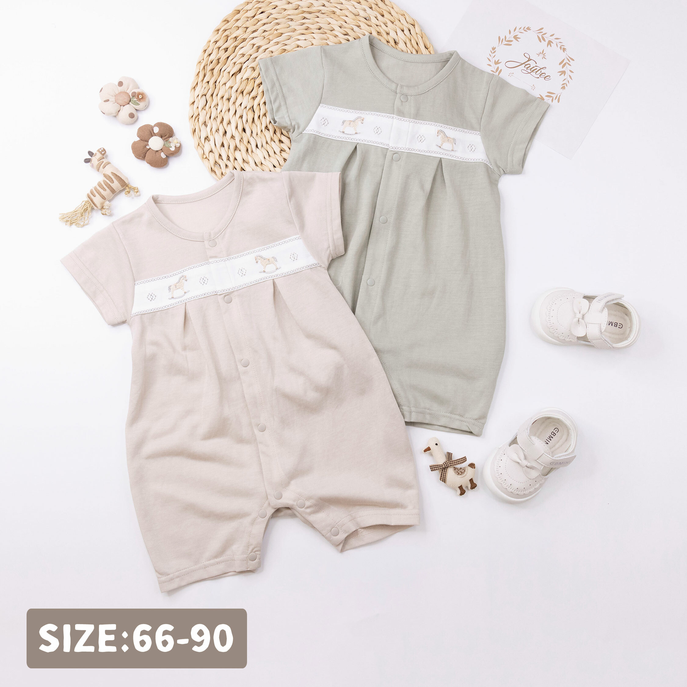 純淨系列【T0045】小木馬刺繡舒適短袖連身衣＊二色