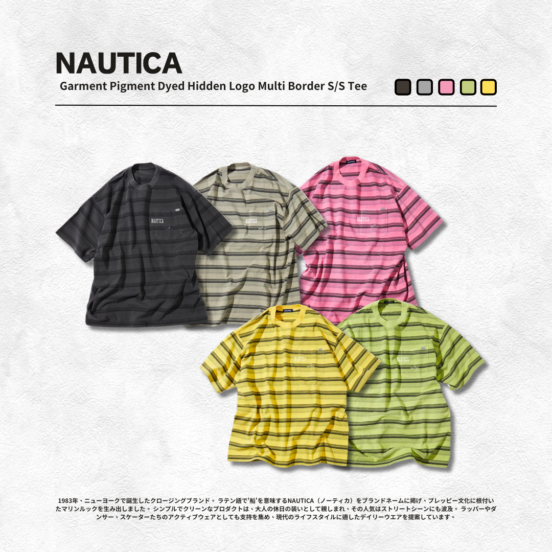 "代購" NAUTICA Garment Pigment Dyed Hidden Logo Multi Border S/S Tee 口袋條紋踢