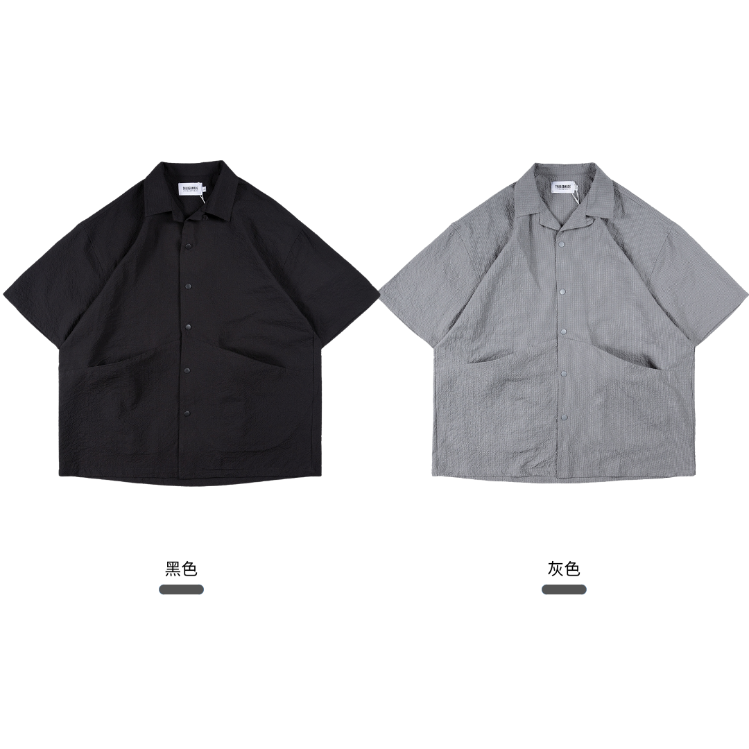 SALE- 寬鬆闊型 古巴領 口袋 襯衫 透氣泡泡棉 ( 短袖 ) 【 FUZY 】- S201681