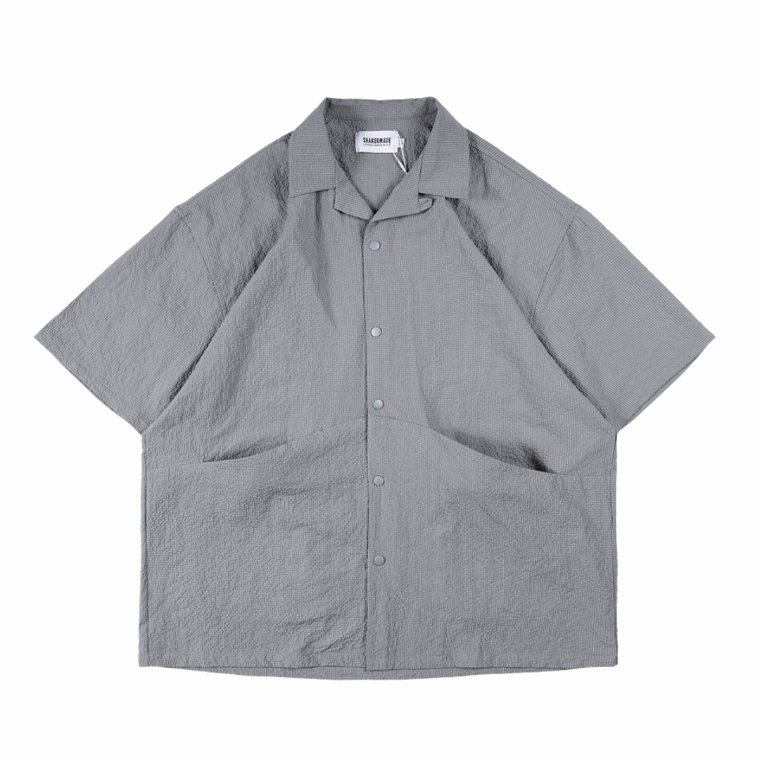 SALE- 寬鬆闊型 古巴領 口袋 襯衫 透氣泡泡棉 ( 短袖 ) 【 FUZY 】- S201681