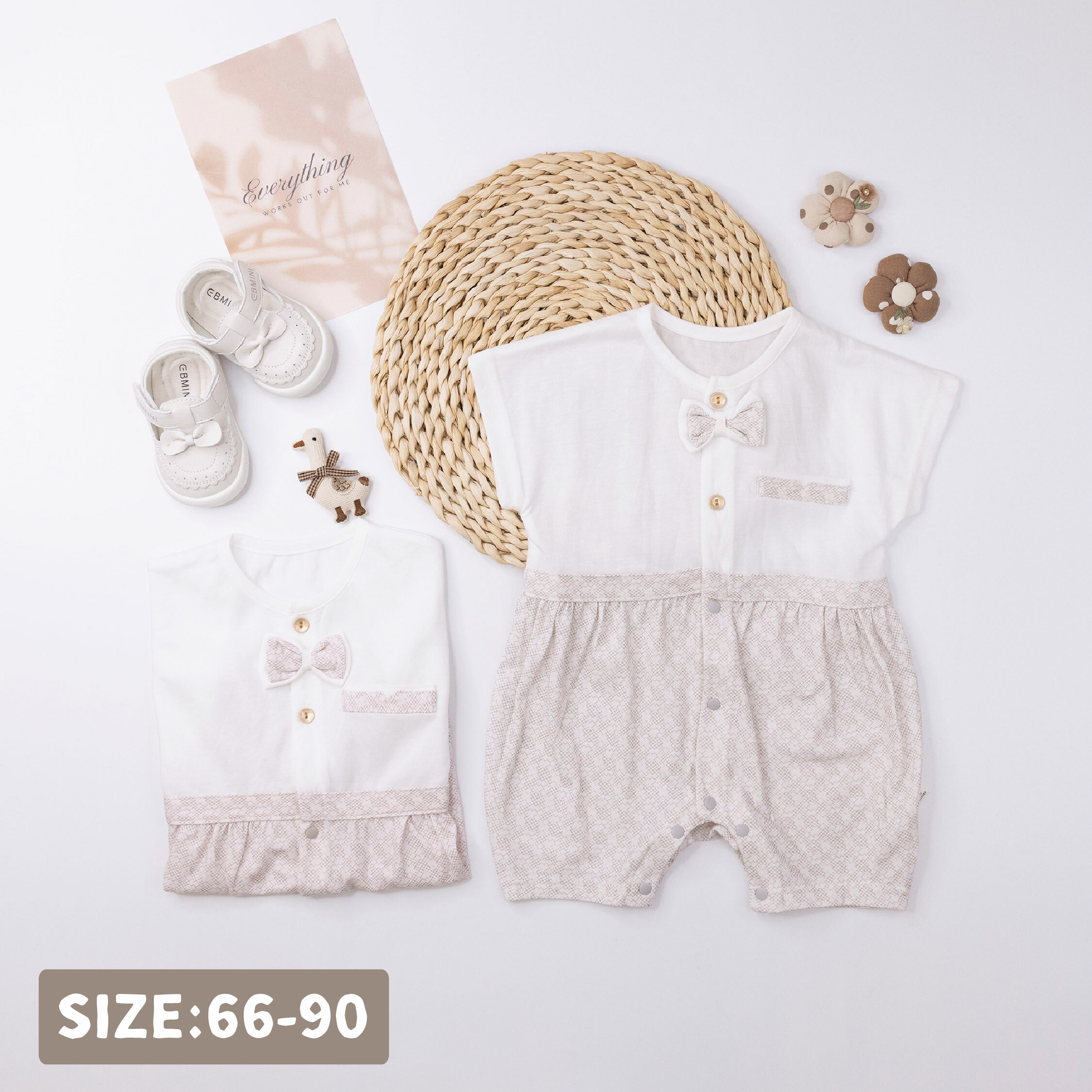 純淨系列【T0044】花紋拼接領結設計親膚連身衣＊二色