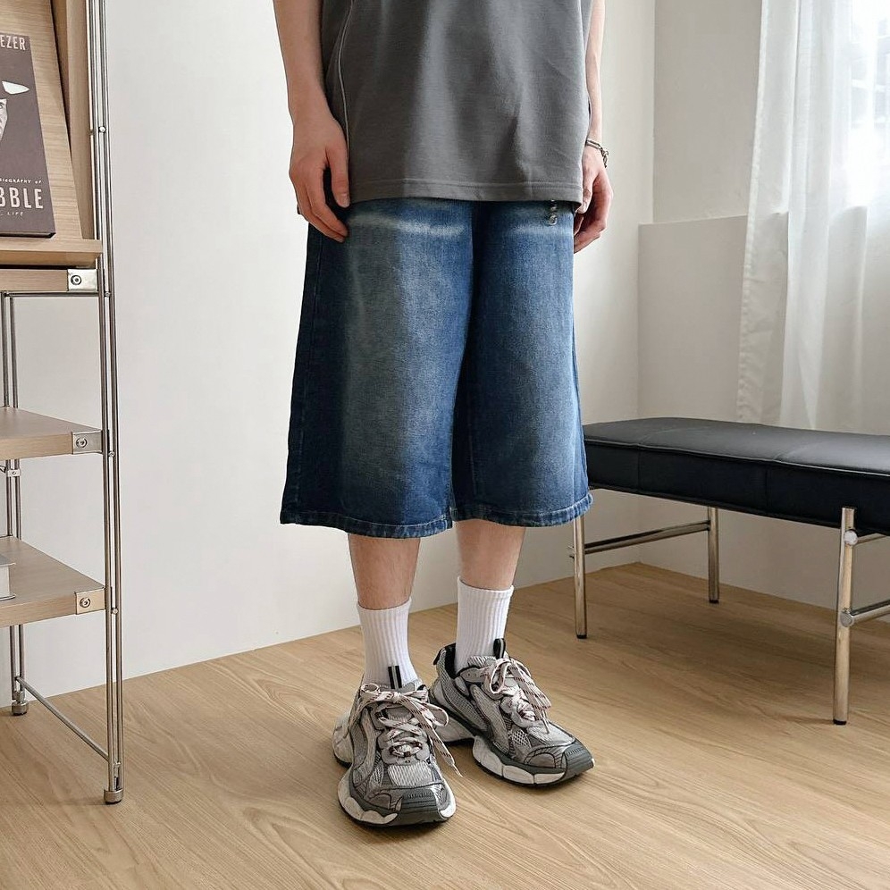 刷白線條牛仔七分褲 80882