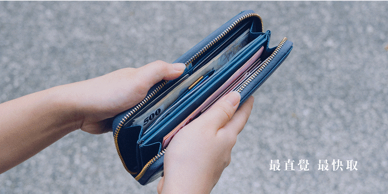 HANKMAX 0.1 wallet 長夾動畫展示磁吸零錢袋操作，雙手輕鬆開合，實現最直覺、最快取的零錢收納方式。