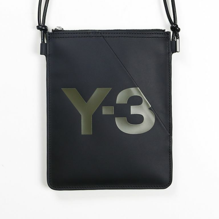 【 Y-3 CROSS BODY 印花LOGO皮革隨身斜背包 - 黑 x 綠 】