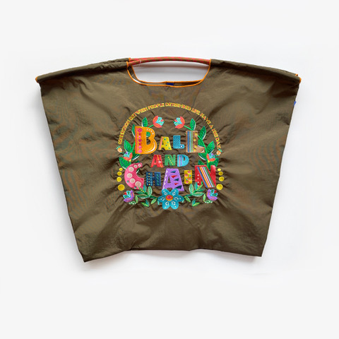 Ball＆Chain 刺繡環保購物袋 L號 - 橄欖綠 (30115713)