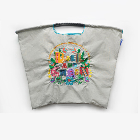 Ball＆Chain 刺繡環保購物袋 L號 - 灰 (30115784)