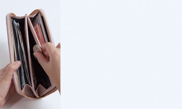 HANKMAX 0.1 wallet 長夾動畫展示有序快收功能：示範快速將紙鈔、硬幣、發票依序放入對應收納區，整理方便有效率。