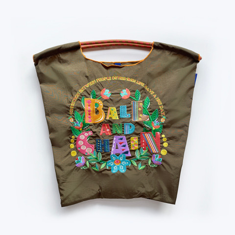 Ball＆Chain 刺繡環保購物袋 M號 - 橄欖綠 (30105713)