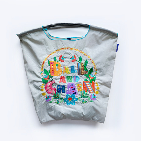 Ball＆Chain 刺繡環保購物袋 M號 - 灰 (30105784)