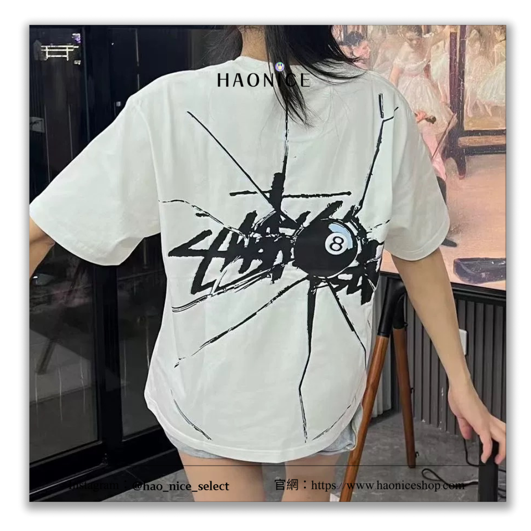 【HAO NICE 】美國🇺🇸街頭潮流 Stussy 24SS 春夏新款 經典8號球撞碎效果LOGO 設計感🈵🈵  百搭短T
