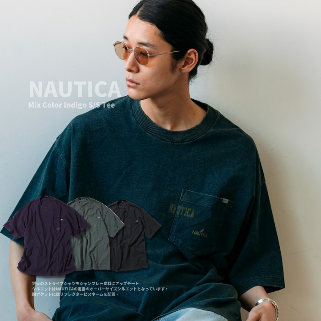 "代購" NAUTICA Mix Color Indigo S/S Tee 水洗口袋踢