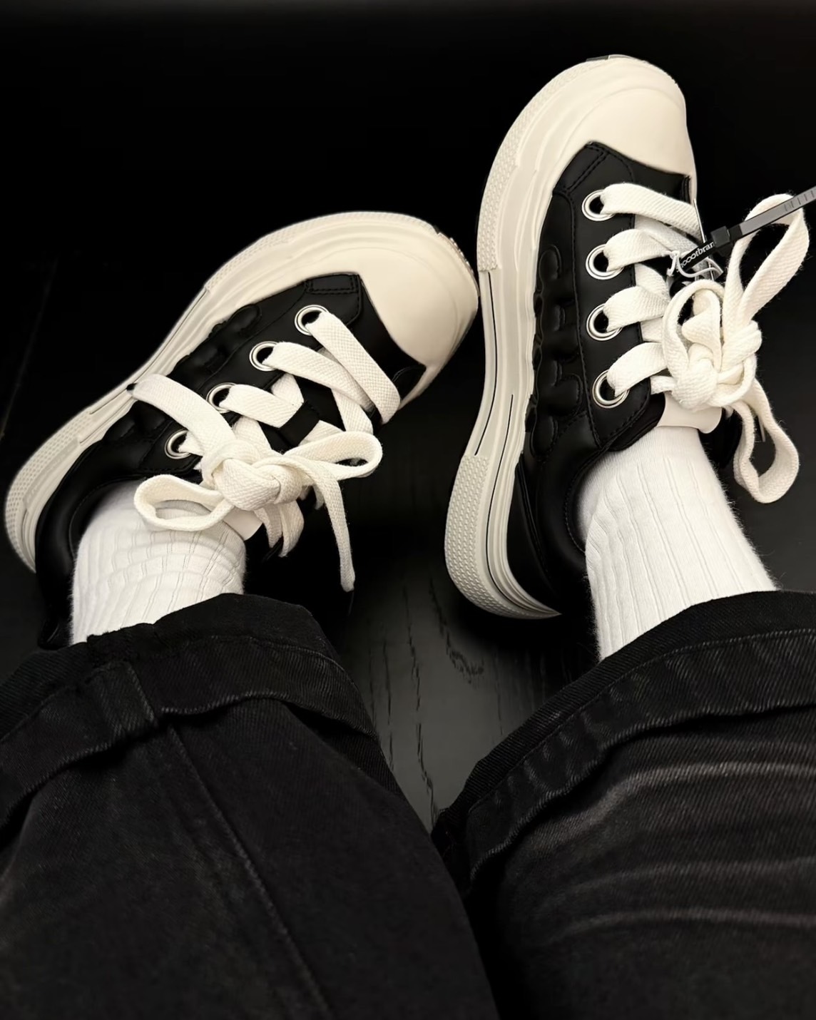 【現貨】Shoot Brand 復古 解構 皮革 梅花 厚底 增高 板鞋 皮革黑