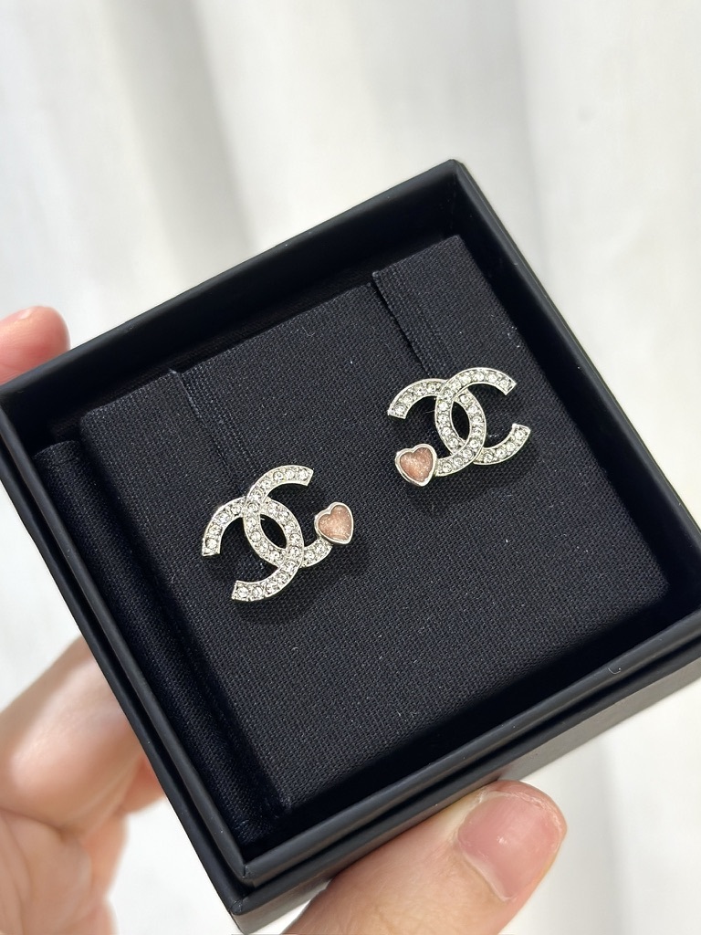 CHANEL Crystal CC Logo Earrings with Heart ABF526