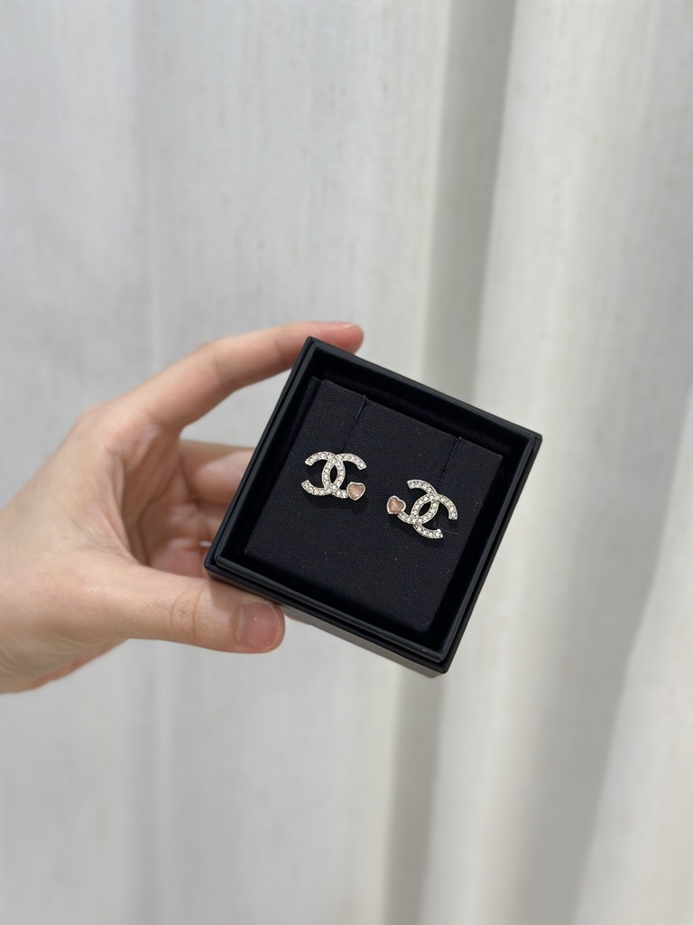 CHANEL Crystal CC Logo Earrings with Heart ABF526