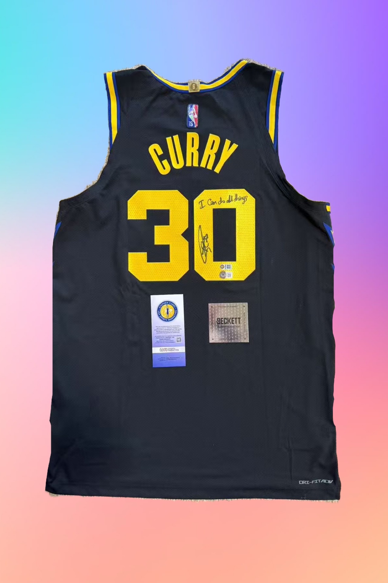Stephen Curry Signed Warriors 75週年AU Jersey連廣告patch  USA SM BAS預訂簽名球衣NBA