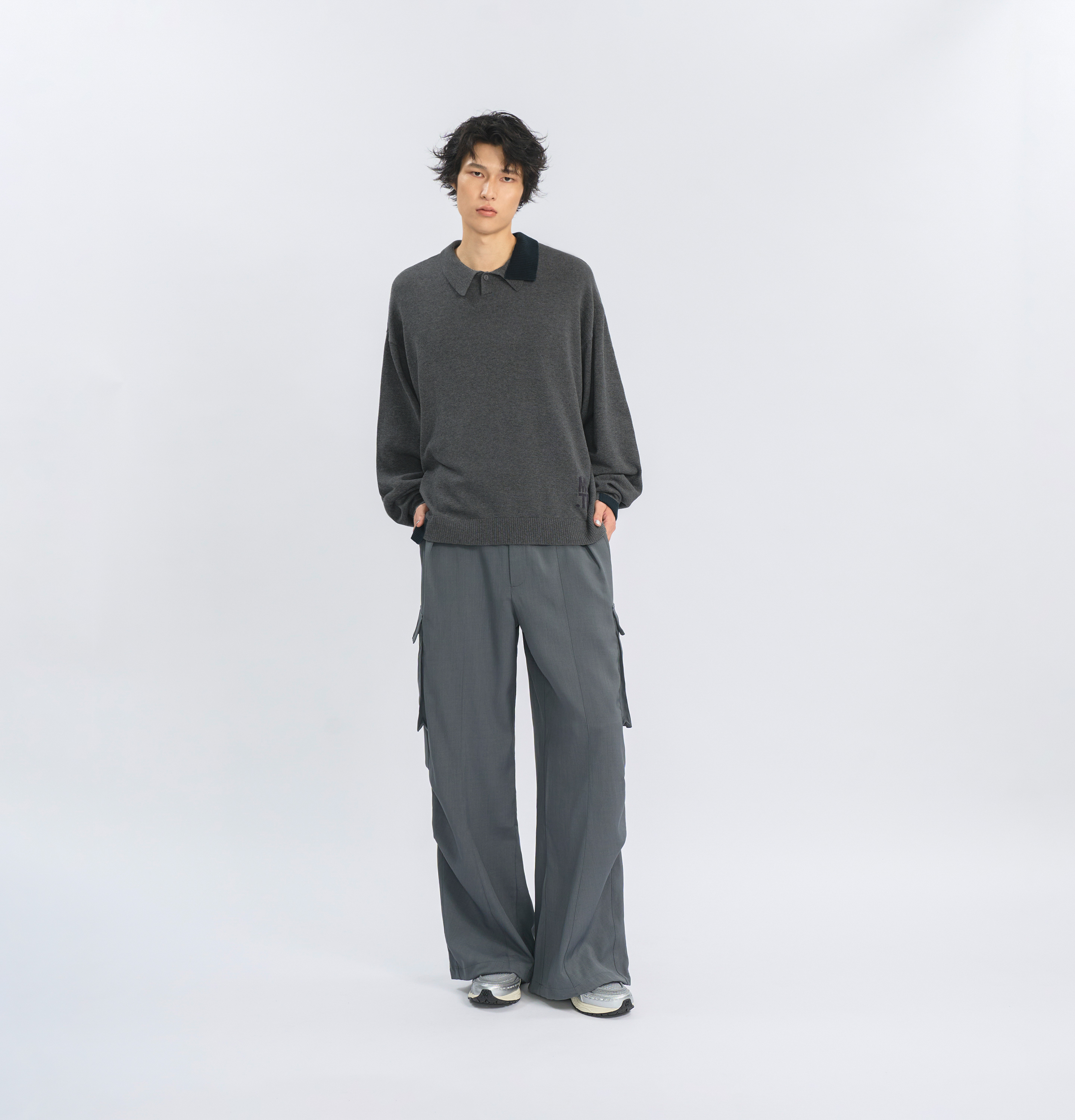 MELSIGN - Off-balance Knit Polo Shirt - D-Gray