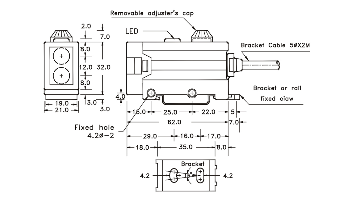 FR-2MX,泛用型光電傳感器,尺寸