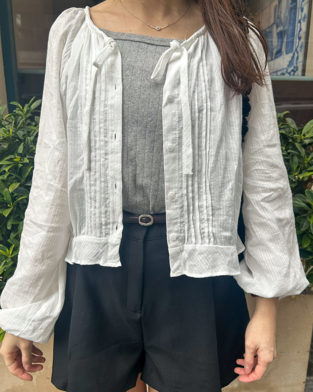 《KR》少女感泡泡袖綁帶恤衫