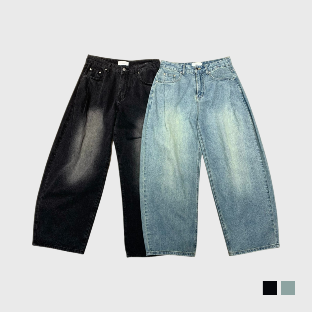 打摺刷色彎刀牛仔褲