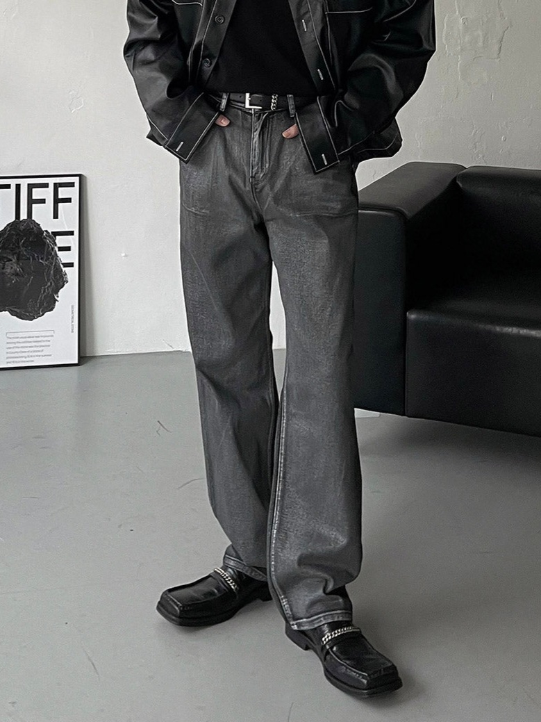 (韓國獨家特價)刷銀漆直筒牛仔褲