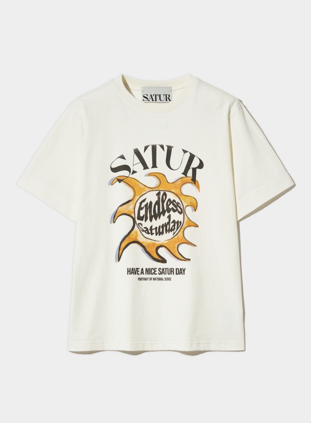 Tシャツ・カットソー SATUR Sun Retro Graphic Short Sleeve T-Shirt Charcoal Ivory SATUR] Sun Retro Graphic T-Shirt