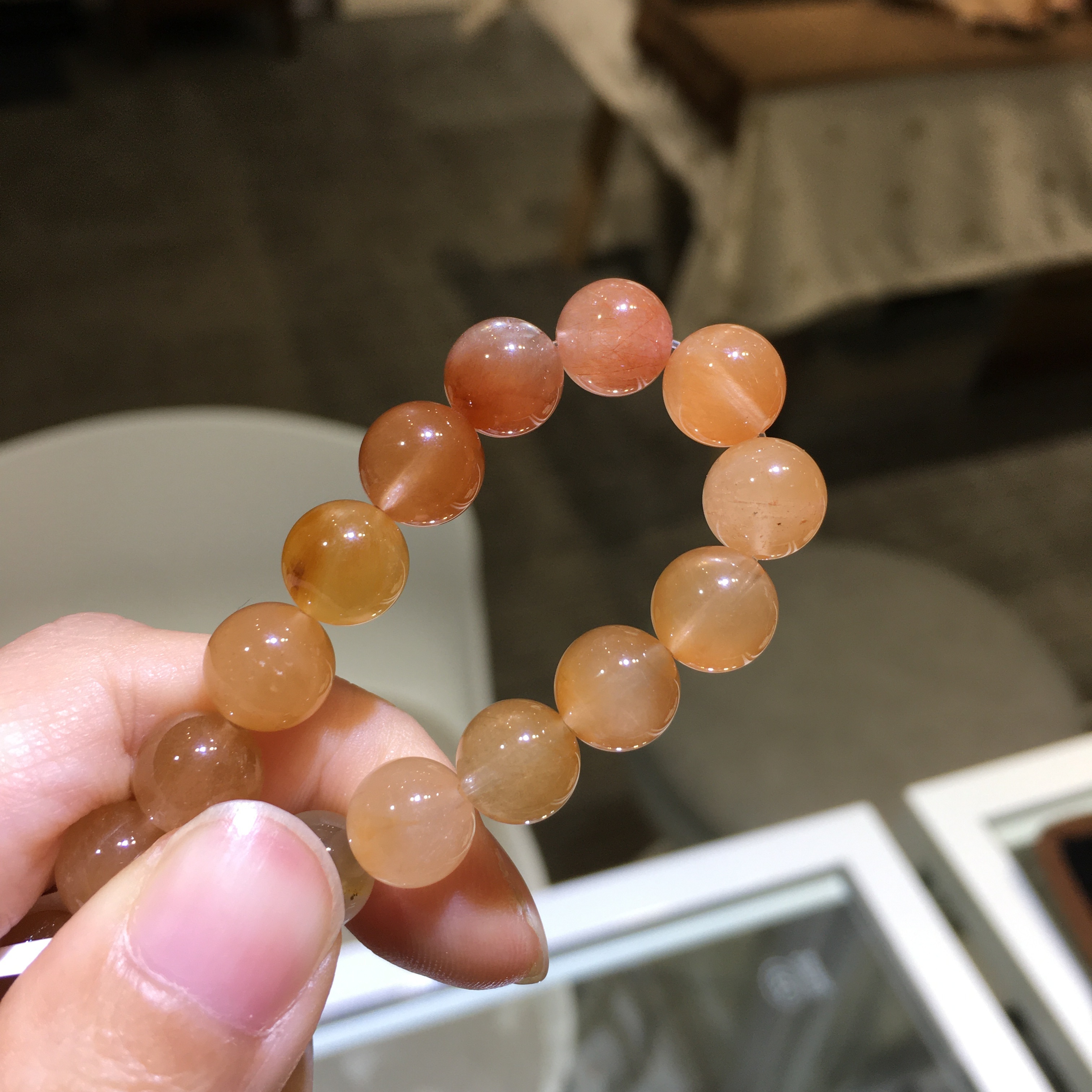 粉橙兔毛水晶手串 79449 9mm