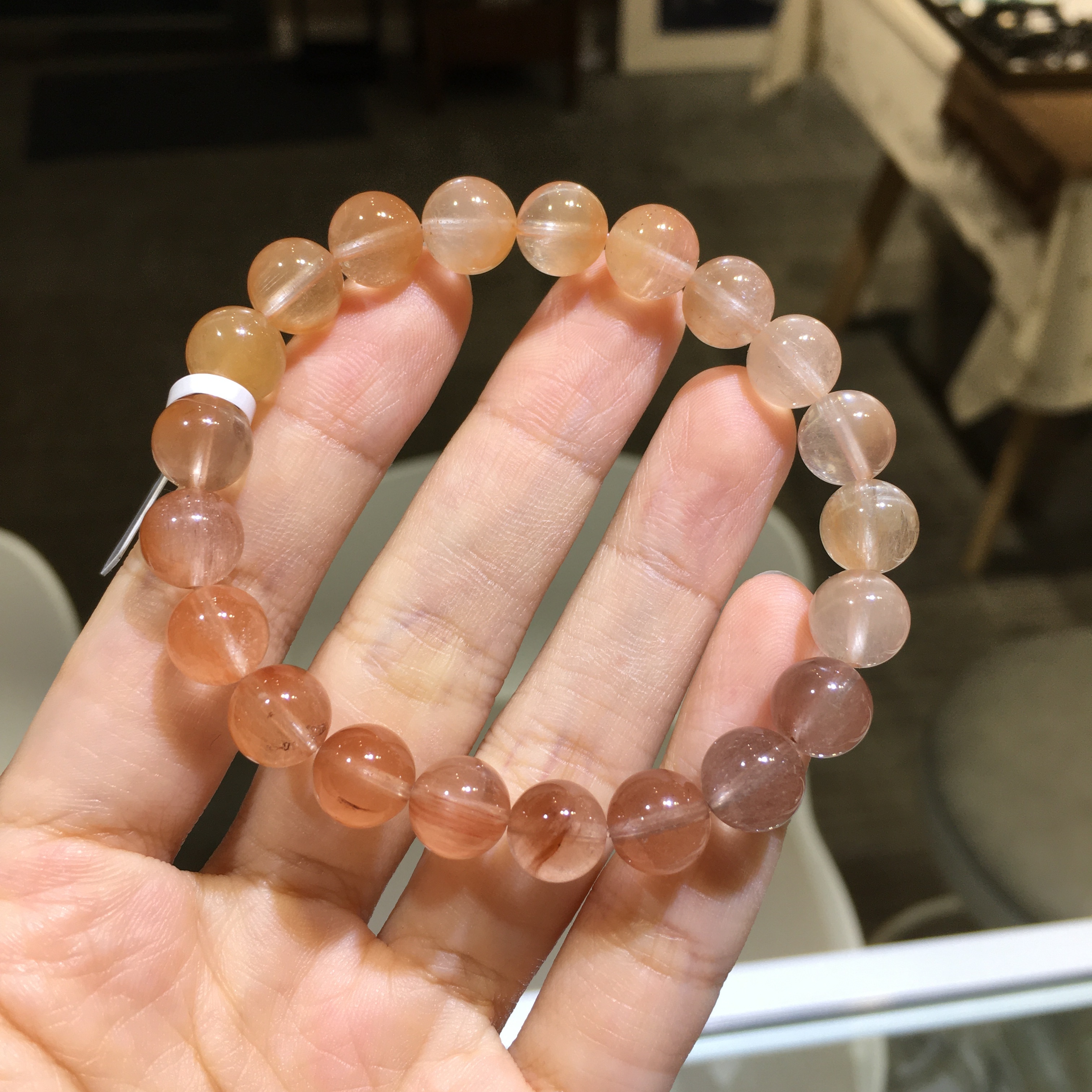 粉橙兔毛水晶手串 79453 9mm