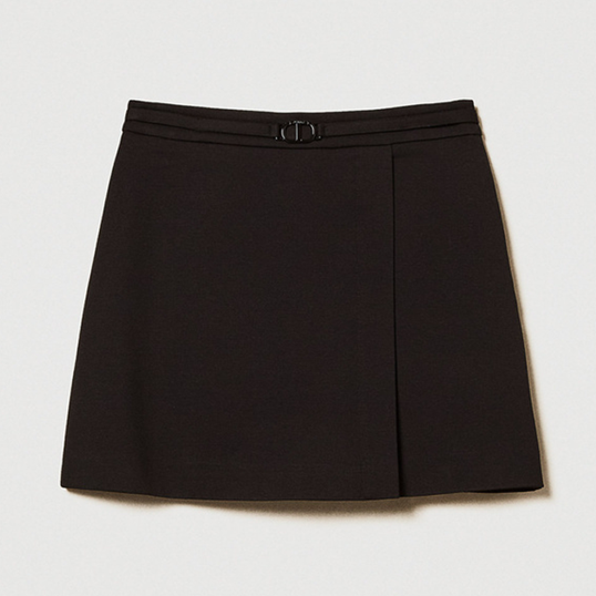 1TS0402-049 TWINSET Miniskirt With Oval T Buckle Black #241TN2093 (C-EU-E)