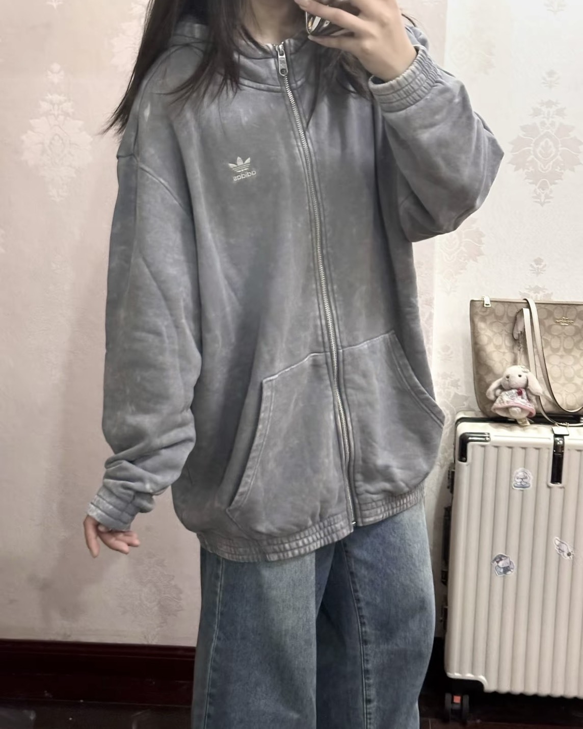 【預購】ADIDAS ORIGINALS 做舊拉鍊 連帽外套 漸變灰 IY8039