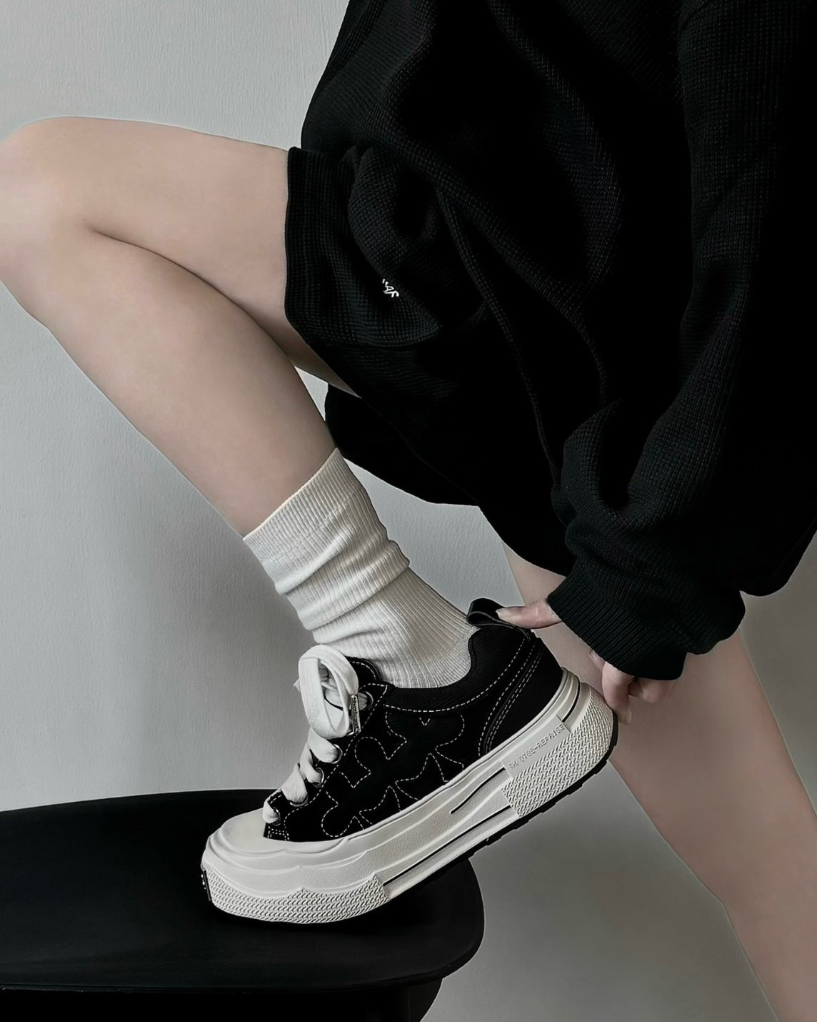 <帥爛😎>Shoot Brand 復古 解構 帆布 做舊 梅花 厚底 增高 板鞋 做舊黑