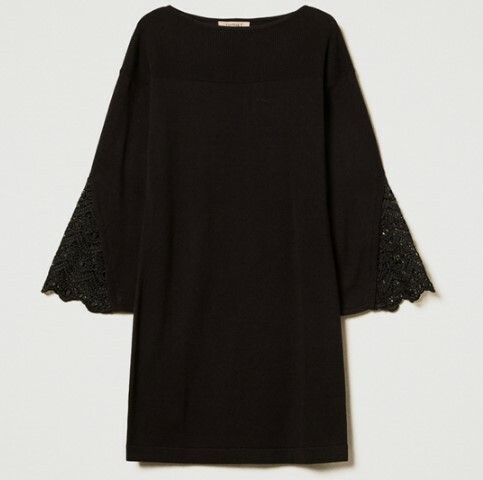 1TS0402-062 TWINSET Abito Con Inserti In Pizzo Macrame Black #241TN3031 (C-EU-E)
