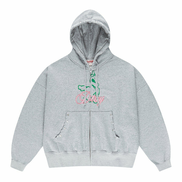 LUSIVE WORKSHOP 鉚釘“DESTROY”印花拉鍊連帽衫 (灰色)
