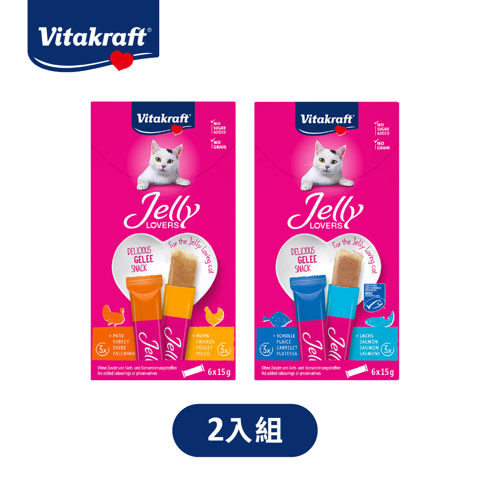 Vitakraft 衛塔卡夫｜樂貓凍系列 15g/6入裝 (雞肉火雞肉/鮭魚鰈魚) 2盒組