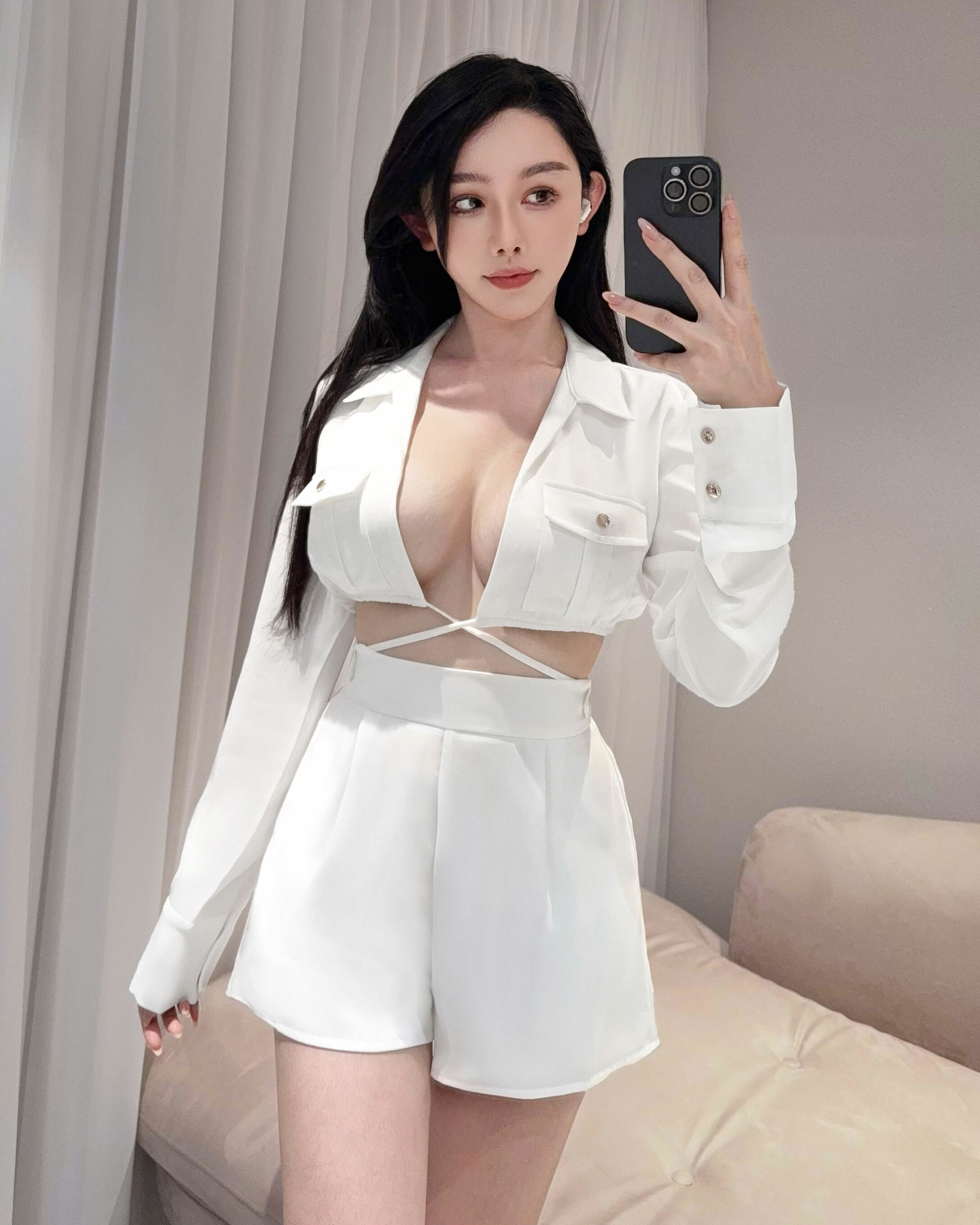 ⭒訂製-緞面襯衫交叉綁帶套裝