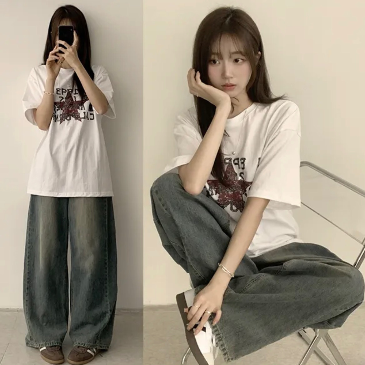 【優惠價預訂】男女可穿！韓國復古星星鬆身TEE（4色）