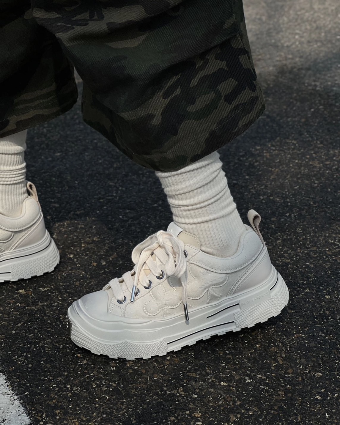 <帥爛😎>Shoot Brand 復古 解構 帆布 做舊 梅花 厚底 增高 板鞋 做舊米白