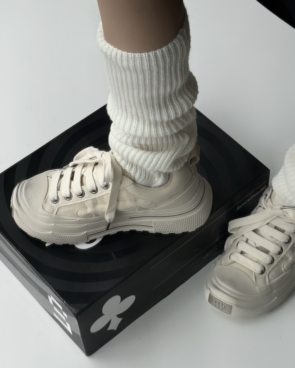 【現貨】Shoot Brand 復古 解構 帆布 做舊 梅花 厚底 增高 板鞋 做舊米白