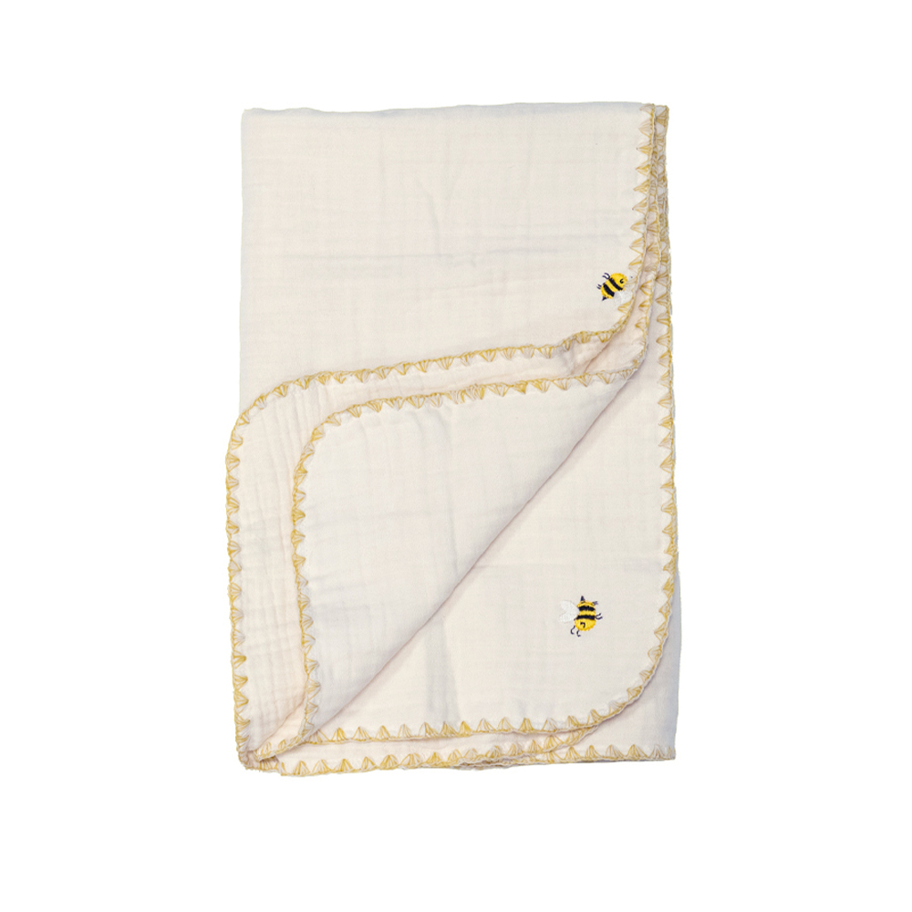 lolbaby韓國 100%天然植物棉六層紗蓋毯M｜蜜蜂白