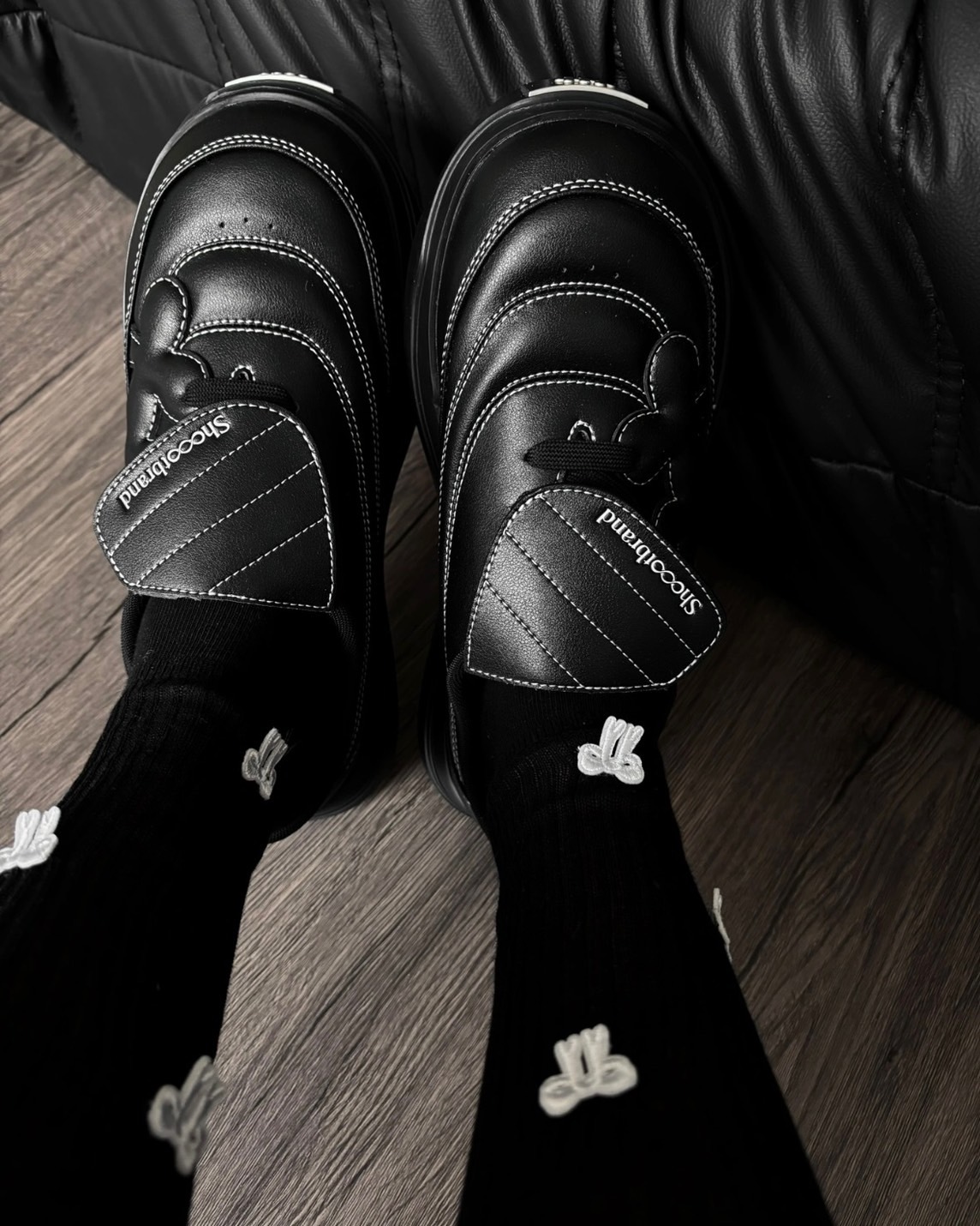 【現貨】Shoot Brand Random 復古 皮革 梅花 半拖勃肯鞋 厚底 皮革黑