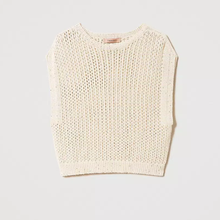 1TS0402-060 TWINSET Mesh Knit Jumper With Sequins Parchment Sequins #241TN3044 (C-EU-E)