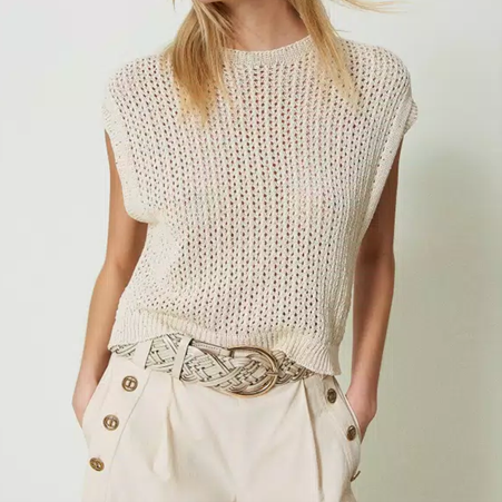 1TS0402-060 TWINSET Mesh Knit Jumper With Sequins Parchment Sequins #241TN3044 (C-EU-E)