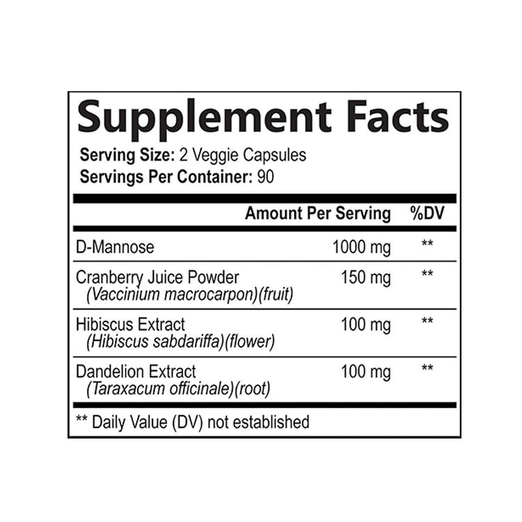 Nature's Nutrition D Mannose with Cranberry and Dandelion 1350mg ,180 Capsules