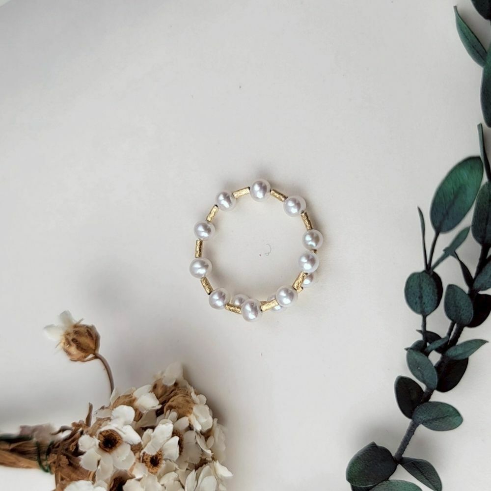 【me.luxe】K18金竹節珍珠交會戒